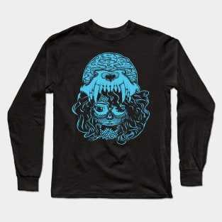 Girl and Wolf Skull Long Sleeve T-Shirt